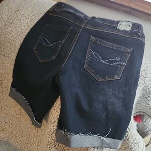 Dark Denim Shorts with Rolled Hem